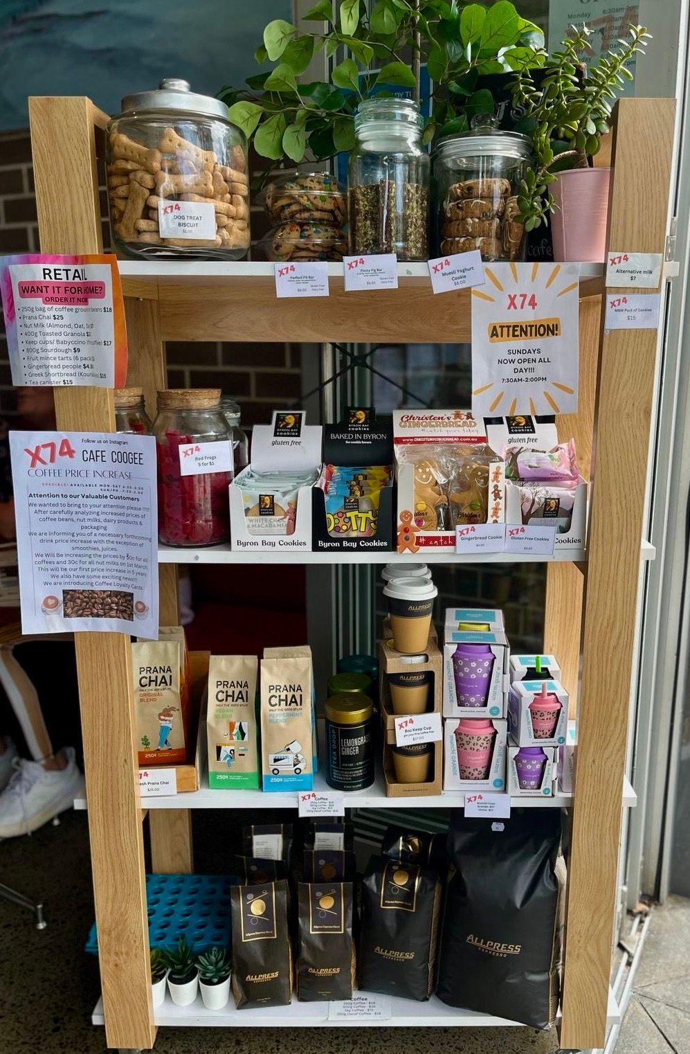 Retail stand at X74 Cafe Coogee